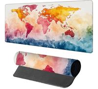 World Map Gaming Mouse Mat 800x400x3mm, Mouse Pad Large Color, Desk Mat with Stitched Edge, Mousepad with Non-Slip Rubber Base, Office Accessories, Keyboard Pad, for Gifts, Gaming, Desk Office, 1-4901