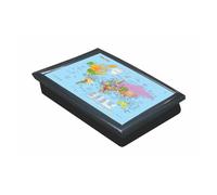 (World Map Grey) Large Wooden Soft Padded Cushioned Bean Bag Lap Dinner Laptop Food TV Tray MAP