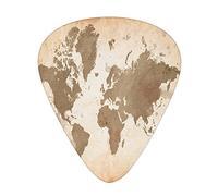 World Map Guitar Picks 12 Pack Universal ABS Guitar Picks,Illustration of Continents of Earth Vintage Style Arrangement with Ombre Effect,for Acoustic and Electric Guitar,Coffee Beige