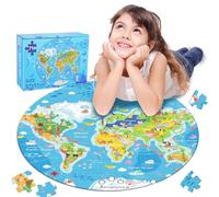 World Map Jigsaw Puzzle for Kids (71 pieces puzzle) Round Puzzles for Toddlers Large Floor Map Educational Geography Birthday Children's Day Gift for Boys and Girls 6,7,8,9,10,11,12 Years Old