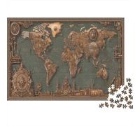World Map Jigsaw Puzzles for Adults 1000 Piece Industrial Steampunk Style Jigsaw Puzzle Challenging And Brainteasing Multi Colour Therapeutic Fun Home Decoration Educational Games 1000pcs (75x50cm)