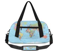 World Map Kids Overnight Duffle Bags Boys Girls Teen Learning Educational Sports Gym Bag for Weekender Travel Gymnastics Dance Ballet