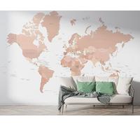 World Map Landmark Wall Mural, Self-Adhesive Peel & Stick Wallpaper, Colorful Architecture Design Photo Wallpaper for Living Room & Bedroom (300x210 cm), F-208