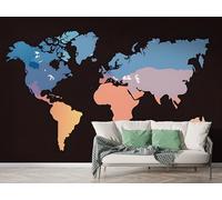 World Map Landscape Wall Mural, Self Adhesive Wallpaper Peel and Stick, Landmark Watercolor Home Decor Photo Wallpaper, Silk Cloth Wall Sticker for Living Room & Bedroom, 250x175 cm - F-167