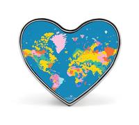 World Map Lapel Pin Elegant Heart Shape Brooch Badge Funny Personalized Pinback Button Badge Fashion Cute Heart Brooch Pins for Bag Jacket Clothes Accessories