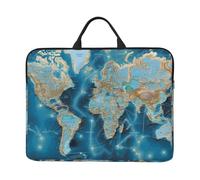 World Map Laptop Case Sleeve 14 inch Shockproof Protective Notebook Case Travel Laptop Bag with Handle Waterproof Computer Cover Briefcase Handbags for Men Women