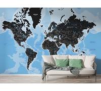 World Map Leaf Wall Mural, Self-Adhesive Peel & Stick Wallpaper, Sail Landscape Design Photo Wallpaper for Living Room & Bedroom (300x210 cm), F-249