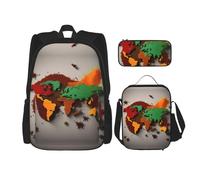 World Map Made of Spices Backpacks Study Backpacks with Lunch Box Pencil Case Canvas Travel Bag for Elementary Student