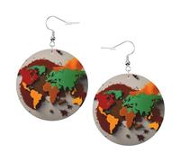 World Map Made Of Spices Leather Round Earrings Color Valentine'S Day Festival Activities Fashion Women'S