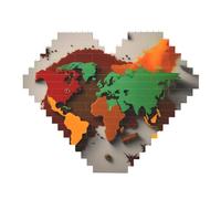 World Map Made of Spices Print Art Brick Puzzle Heart Shaped DIY Building Blocks Set 3D Jigsaw Home Decor 82 Pieces