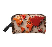World Map Made up of Spices Print Travel Toiletry Bag - Cosmetic Makeup Pouch for Men and Women, Portable Organizer for Daily Use, White, One Size