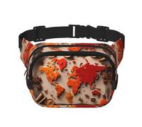 World Map Made Up Of Spices Square Double-Layer Waist Bag Mini Adjustable Waist Belt Bag Exercise Running Travel Hiking, Black, One Size