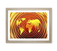 World Map No.5 Modern Framed Wall Art Print, Ready to Hang Picture for Living Room Bedroom Home Office Décor, Oak A3 (46 x 34 cm)