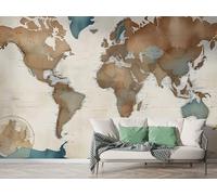 World Map Ocean Wall Mural, Self-Adhesive Peel & Stick Wallpaper, Sail Landscape Design Photo Wallpaper for Living Room & Bedroom (250x175 cm), F-333