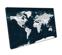 World Map of Countries with names Black Grey White Canvas Wall Art print on canvas Picture for Home Office Decor 91x61cm (36x24In)