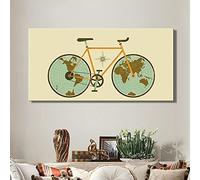 World Map on Bicycle Wheels Posters and Prints Wall Art Canvas Painting Abstract Decorative Pictures, for Living Room Home Decor No Frame (Size : 60x120cm Frameless)