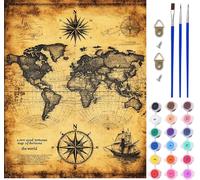 World Map Paint by Numbers for Adults on Canvas, Paint by Numbers Kits Landscape, DIY Crafts for Adults Oil Painting Art Kits with Acrylic Oil Painting and Brushes, Room Decor Gifts 40x52in 7-8840