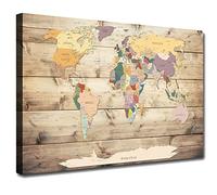 World Map Painting Canvas Detailed World Map Canvas Antique Vintage Rustic Farmhouse Artwork Travel Map Picture Watercolor Map Print 16x24in Unframed