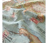 World Map Panama Cotton Linen Fabric Atlas Countries Map Geography Upholstery Curtains Bagmaking Arts & Crafts 138cm / 54" Wide (Blue)