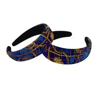 World Map Pattern Hairbands for Women Girls, 2 Packs Wide Head Bands Hoops for Hair, Velvet Thick Padded Hairband Hair Band Hoops