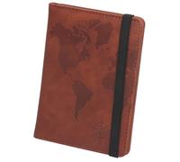 World Map Pattern Passport Holder Strap Anti-Magnetic Multiple Card Slots Leather Book Elastic Band Ticket(Brown)