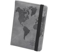 World Map Pattern Passport Holder Strap Anti-Magnetic Multiple Card Slots Leather Book Elastic Band Ticket(Gris)