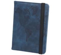 World Map Pattern Passport Holder Strap Anti-Magnetic Multiple Card Slots Leather Book Elastic Band Ticket(Donker Blauw)