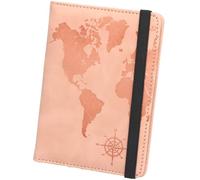 World Map Pattern Passport Holder Strap Anti-Magnetic Multiple Card Slots Leather Book Elastic Band Ticket(Rose)