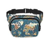 World Map pattern print Womens Fanny Pack Everyday Hip Pouch Waist Bag for Travel Outdoor Running Hunting for Adult, Black, One Size