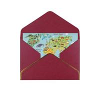 World Map. Pearl Paper Greeting Card With Envelope Gold Trimmed Wedding Party Christmas Invitation