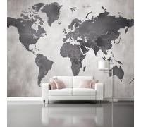 World Map Photo Wallpaper Nursery 300 X 210 Cm Non-Woven Premium Gray Map Continent Print Fleece Wall Mural Decoration Poster Picture Design Modern for Living Room Bedroom