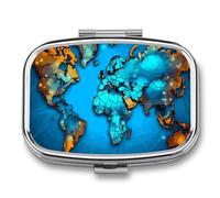 World Map Pill Box 2 Compartment Medicine Organizer Portable Pill Container Square Pill Holder for Pocket Travel Pill Case for Purse
