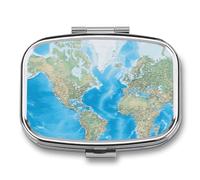 World Map Pill Box 2 Compartment Medicine Organizer Portable Pill Container Square Pill Holder for Pocket Travel Pill Case for Purse