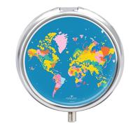 World Map Pill Box 3 Compartment Small Pill Case for Purse Travel Pill Organizer Metal Pill Holder Portable Pill Container Medicine Organizer for Vitamin Fish Oil Supplements