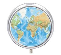 World Map Pill Box Cute Round Pill Case Portable Medicine Tablet Vitamin Holder Organizer for Purse Pocket
