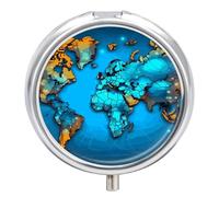 World Map Pill Box Round Pill Case for Purse & Pocket 3 Compartment Medicine Pill Organizer Portable Travel Pillbox Medicine Vitamin Cod Liver Oil Storage Box