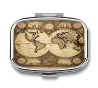 World Map Pill Case 2 Compartments Metal Small Pill Box Travel Pill Organizer Portable Pill Box Mini Daily Medicine Holder Vitamin Container Fish Oil