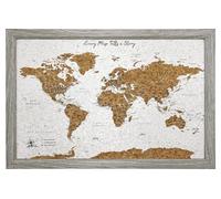 World Map Pin Board Travel Map Gray Frame | Framed Pinboard | Cork Wooden Design | 70 Push Pins Included | Personalised Home Wanderlust Decor for Travelers
