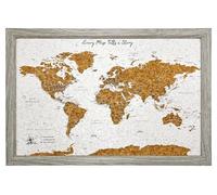World Map Pin Board Travel Map Gray Frame | Framed Pinboard | Cork Wooden Design | 70 Push Pins Included | Personalised Home Wanderlust Decor for Travelers