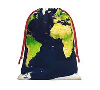 World Map Print Christmas Drawstring Gift Bags, Xmas Holiday Fabric Gift Wrapping Bag For Party, Size-L