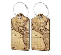 World Map Print Leather Luggage Tags for Suitcases Personalized Travel Bag Luggage Labels with Privacy Cover Double Graphics Design for Easy Identification