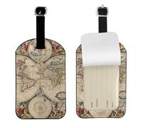 World Map Print Luggage Tags Stylish Leather Suitcase Tags Cute & Functional Bag Tags for Travel 7cm X 11cm Durable Identification Accessory
