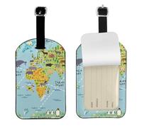 World Map Print Luggage Tags Stylish Leather Suitcase Tags Cute & Functional Bag Tags for Travel 7cm X 11cm Durable Identification Accessory