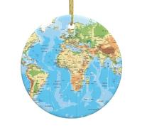 World Map Print Personalised Christmas Bauble, Ceramic Round Christmas Hanging Ornament, Christmas Tree Decoration For Boyfriend Girlfriend Wife Xmas Gifts