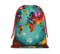 World Map Print Present Bag, Reusable Organizer For Holiday Celebrations, Xmas Party Favors