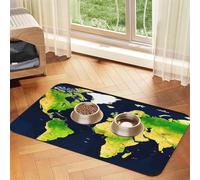 World Map print PU Leather Feeding Mat for Dogs Cats Pet Food Mat Absorbent Non-Slip Rubber Bottom