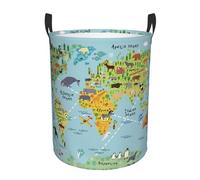 World Map Print Round Single-Layer Dirty Laundry Basket â€“ Full-Width Printed Design, Waterproof Oxford Cloth Material, Suitable For Various Rooms