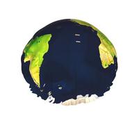 World Map Print Shower Cap, Lined Shower Cap For Women Reusable, Double Layer Waterproof Bath Cap