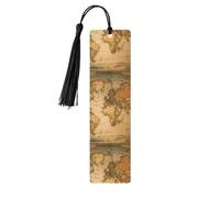 World Map Print Wooden Bookmarks with Tassels, Wood Book Markers for Book Lovers, Teachers & Present