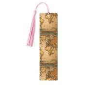 World Map Print Wooden Bookmarks with Tassels, Wood Book Markers for Book Lovers, Teachers & Present
